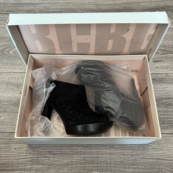 BCBG Heels Womens size 6.5 B 36.6 EU Black Suede Platform Zip Peep Toe Booties - Picture 14 of 14